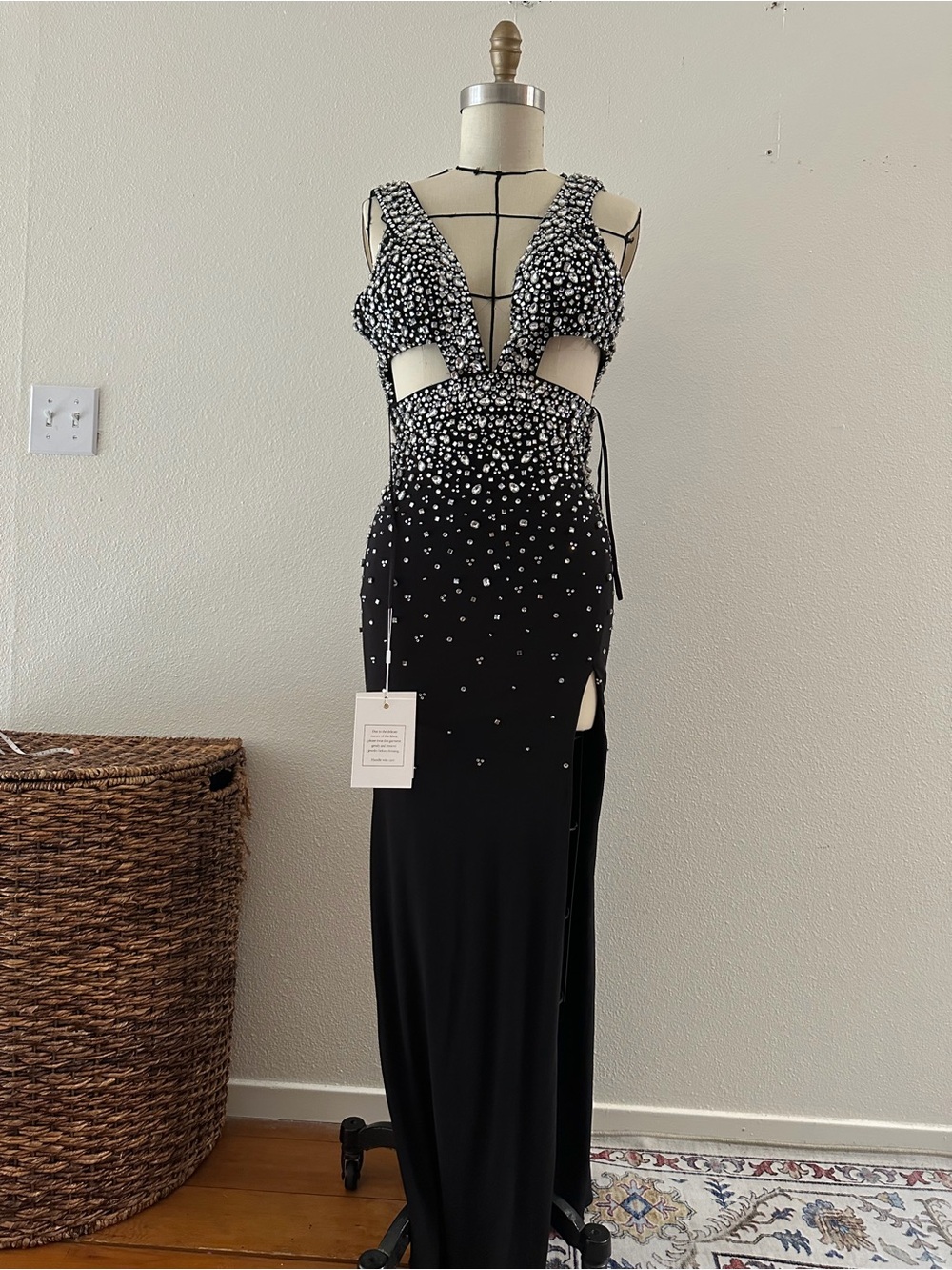Mac Duggal Black Embellished Cutout Evening Dress